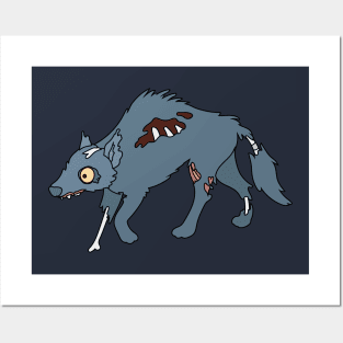 Zombie Wolf Cartoon // Funny Halloween Zombie Posters and Art